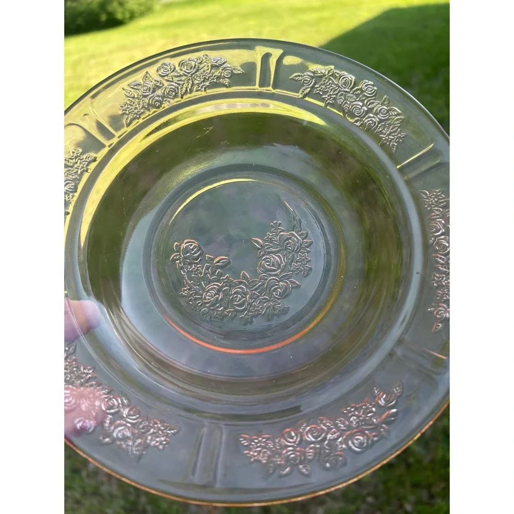 Vintage Pink Depression‎ Glass Bowl Rosemary Dutch Rose Pattern Floral 7.5 Inch